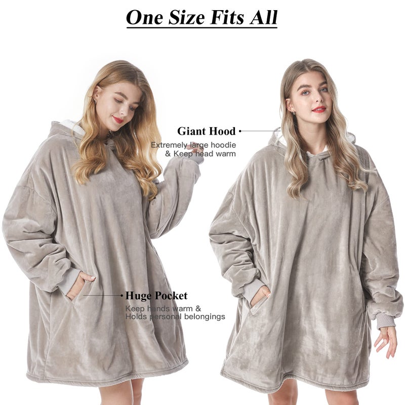 Felicigeely Blanket Hoodie, Oversized Wearable Blanket Sweatshirt for Adults Women Men Warm Cozy Thick Grey Hoodie Blanket with Pockets and Sleeves Gift for Her Mom Girls - Image 3